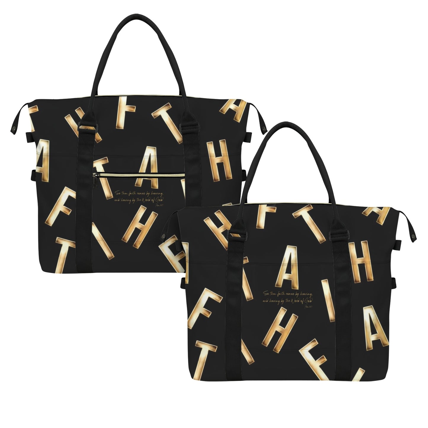 BLACK FAITH COMES BY HEARING DUFFLE BAG