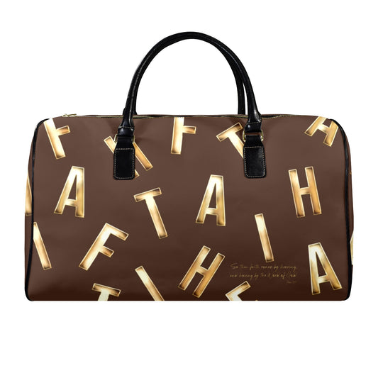 LEATHER BROWN FAITH COMES BY HEARING TRAVEL BAG