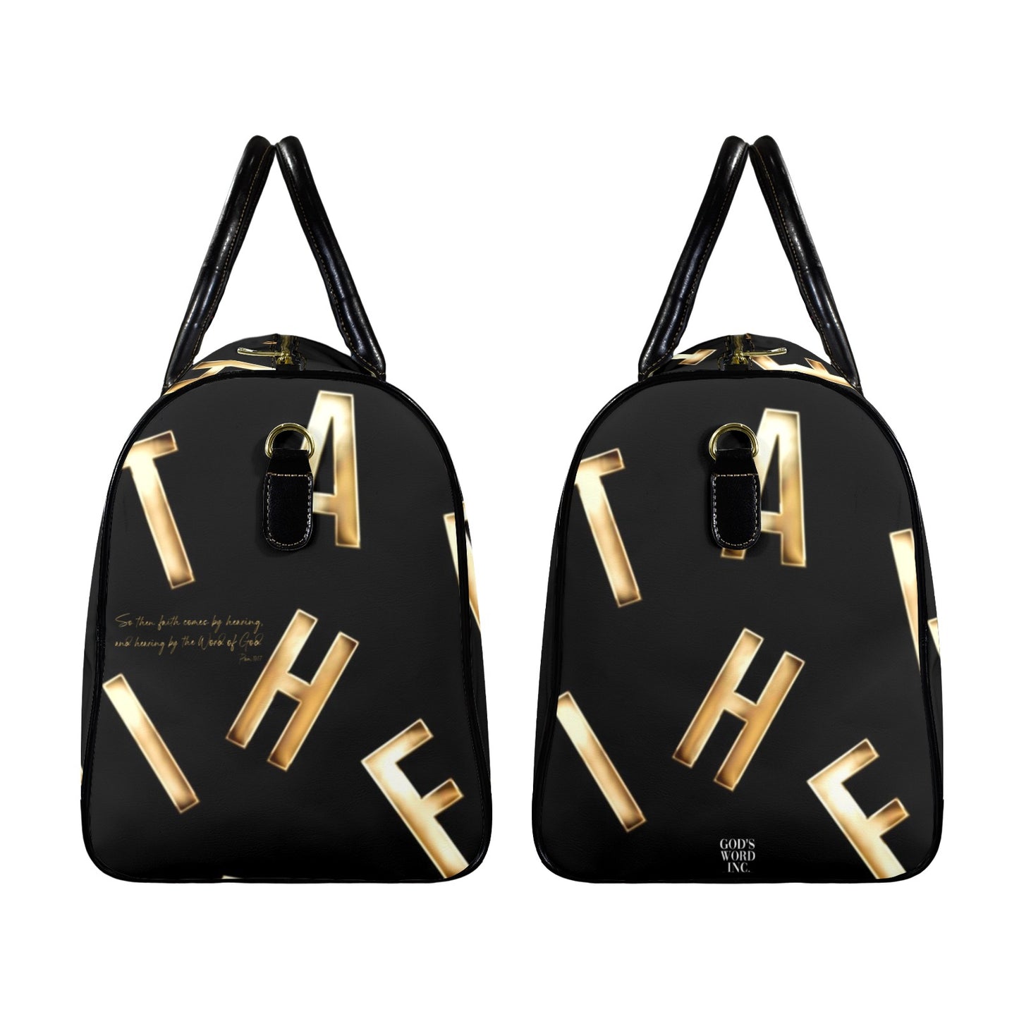LEATHER BLACK FAITH COMES BY HEARING TRAVEL BAG