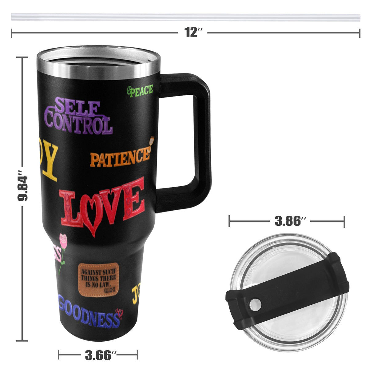 BLACK FRUIT OF THE SPIRIT  40oz Tumbler with Black Handle