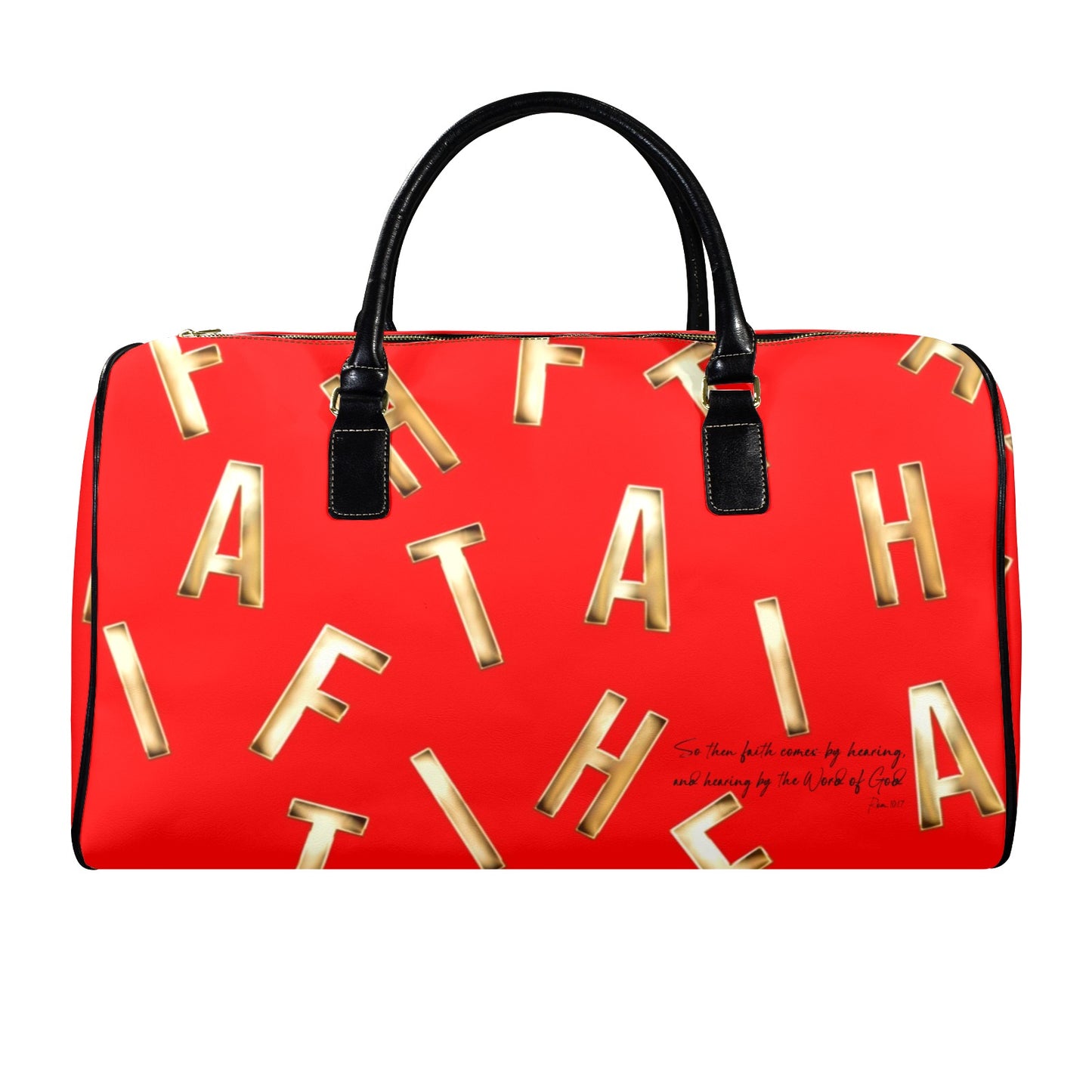 LEATHER RED FAITH COMES BY HEARING TRAVEL BAG