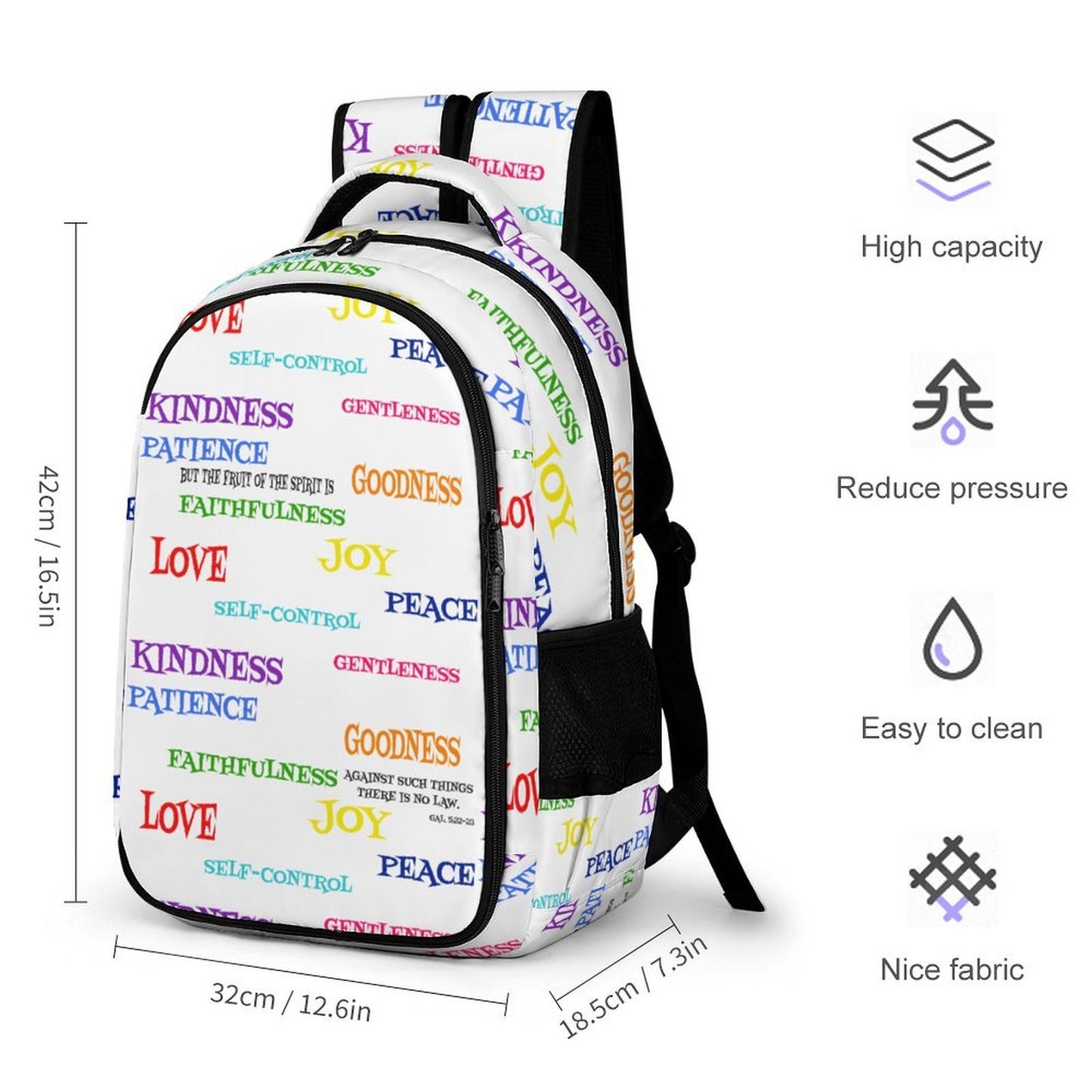 WHITE FRUIT OF THE SPIRIT POCKET BACK PACK