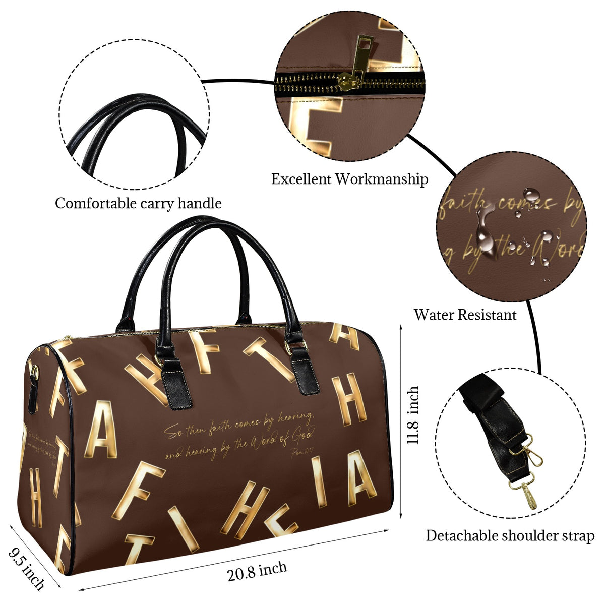 LEATHER BROWN FAITH COMES BY HEARING Travel Bag