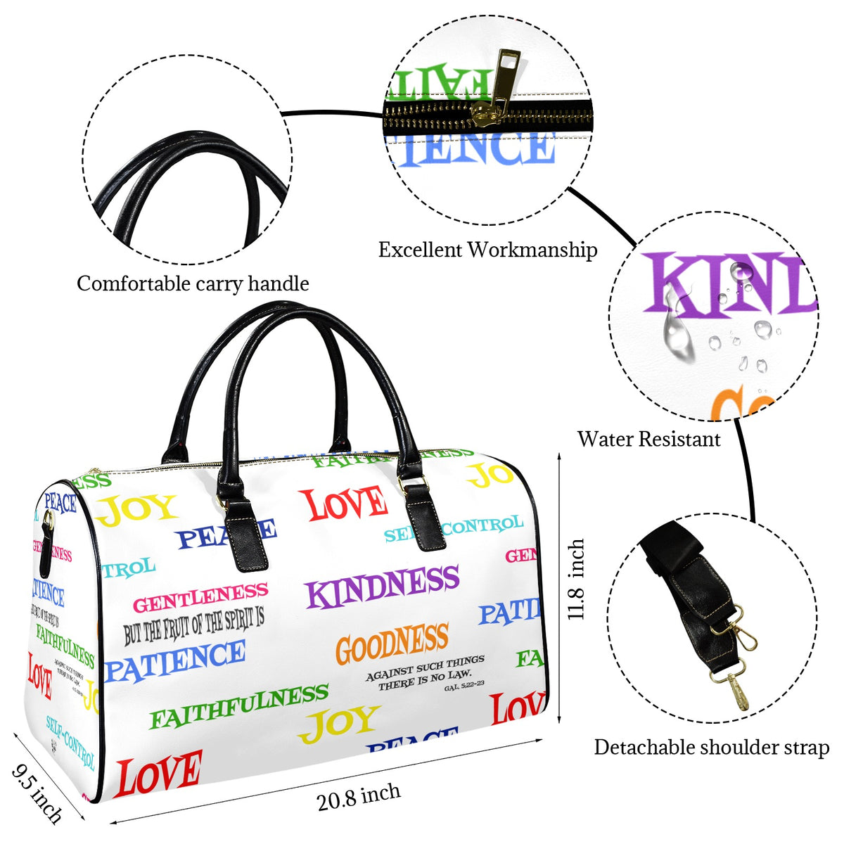 LEATHER WHITE FRUIT OF THE SPIRIT  Leather Travel Bag