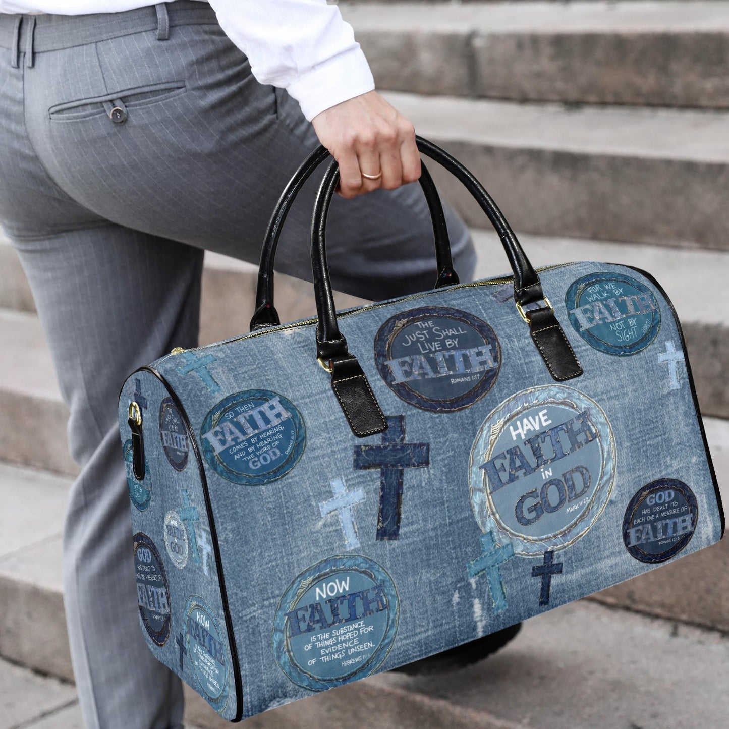 LEATHER FAUX DENIM  FAITH TRAVEL BAG