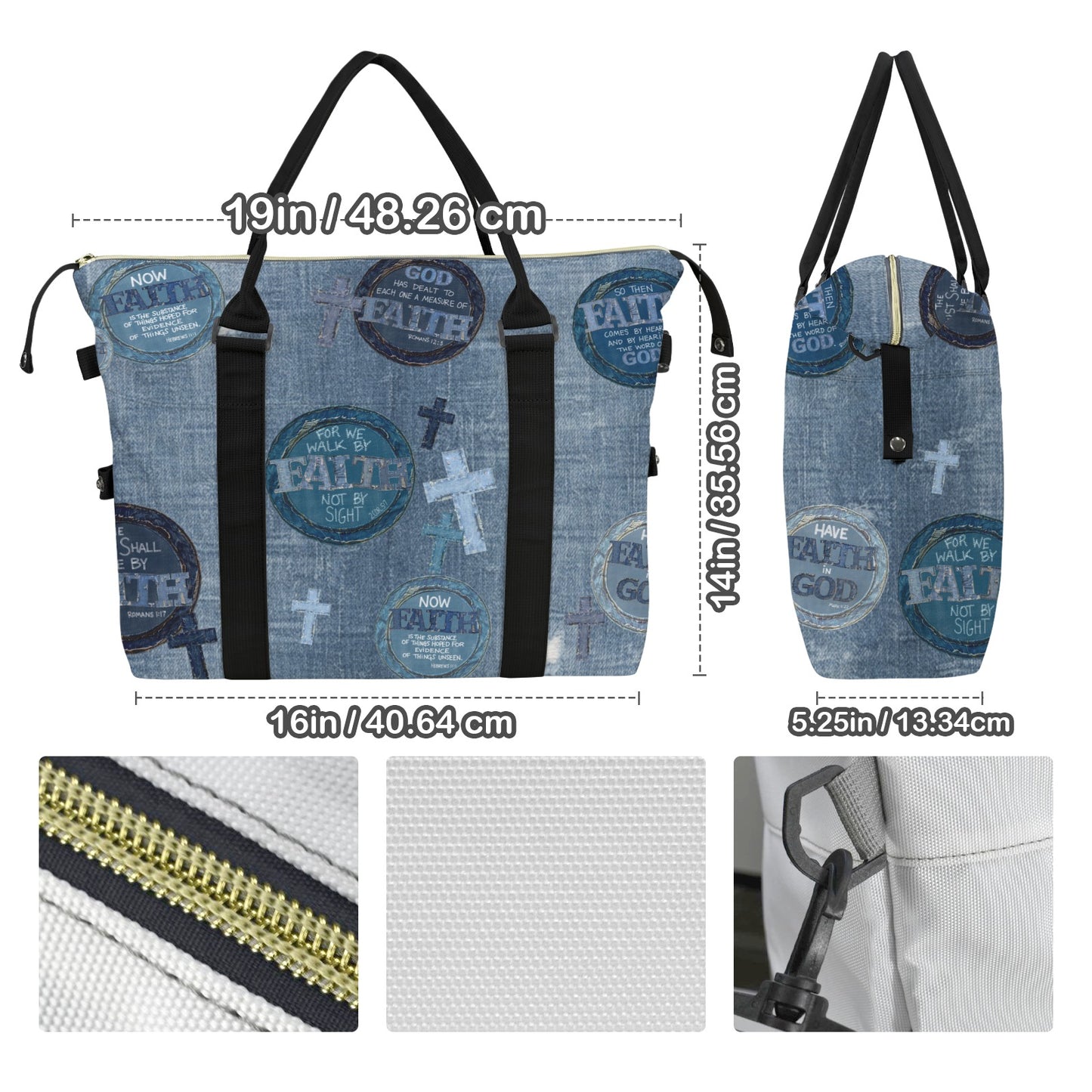 FAUX DENIM FAITH DUFFLE BAG