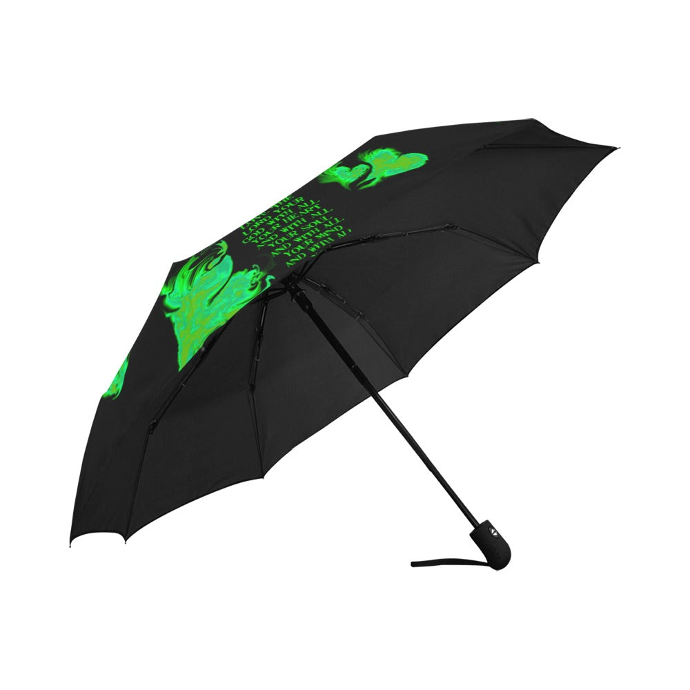 GREEN LOVE THE LORD WITH ALL YOUR HEART Anti-UV Auto-Foldable Umbrella