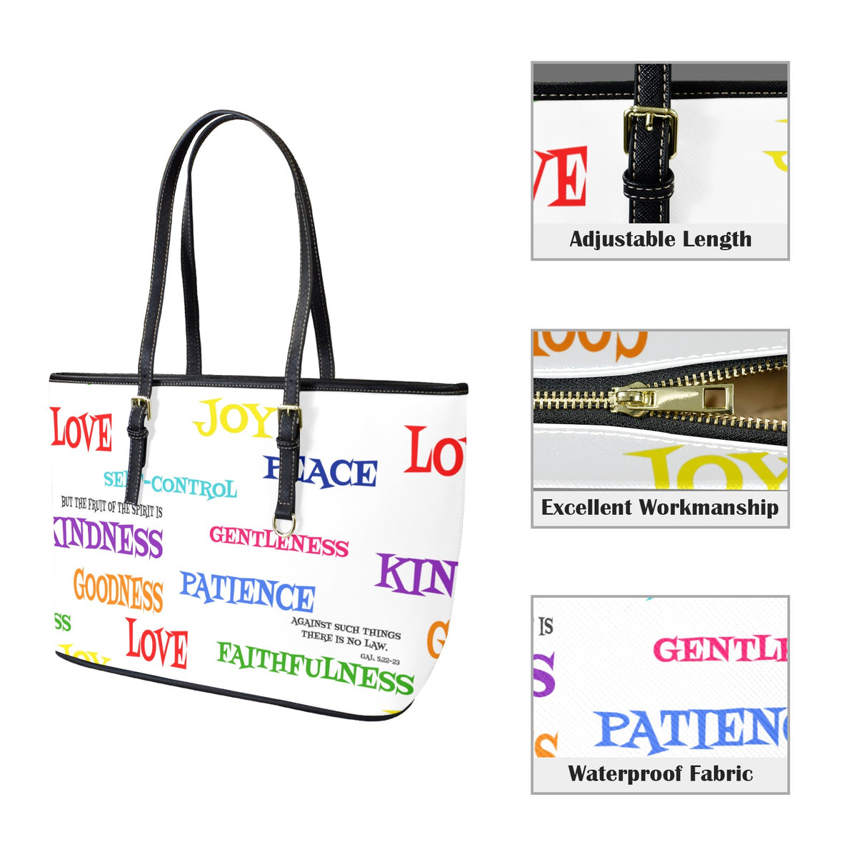 LEATHER WHITE FRUIT OF THE SPIRIT Tote Bag-Large