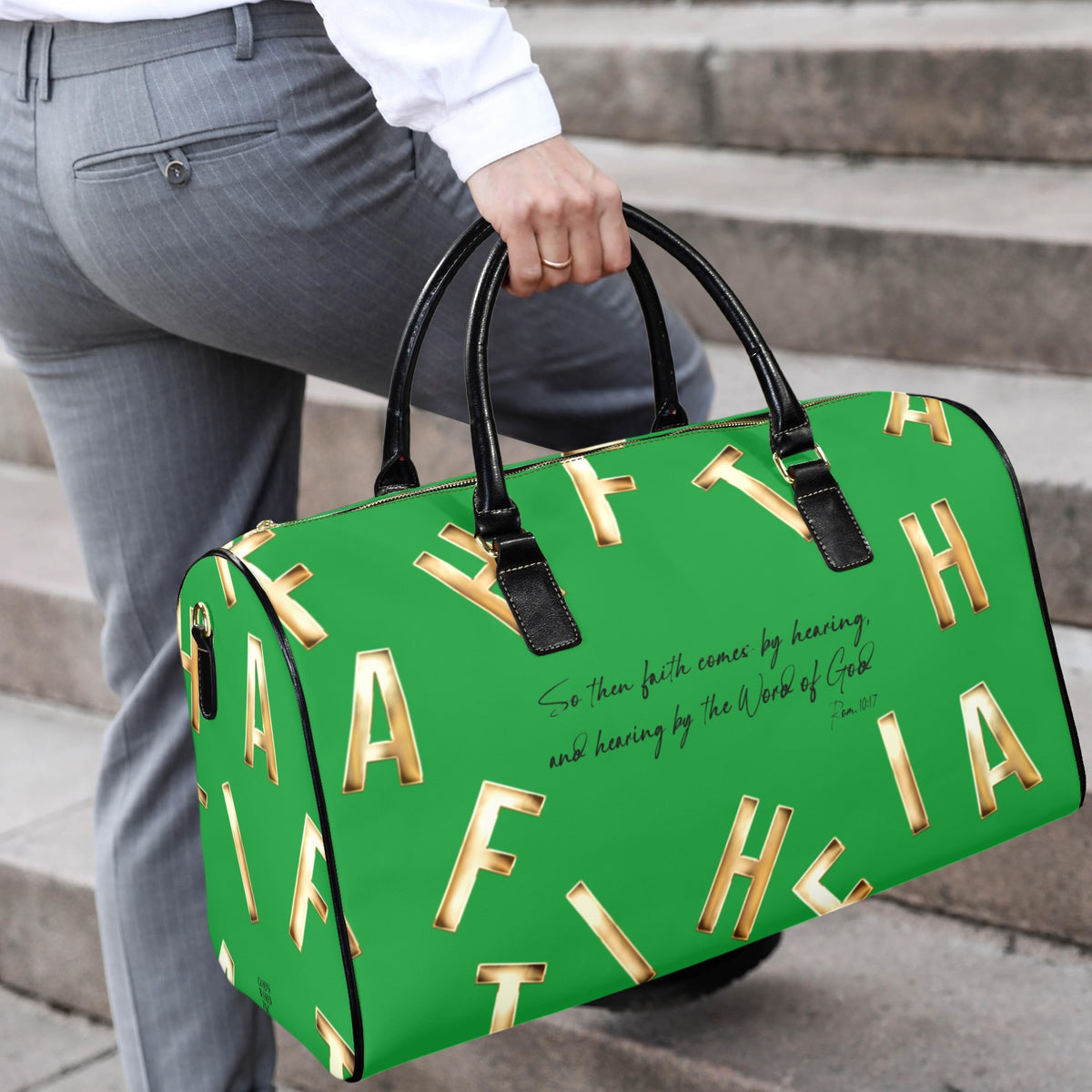 LEATHER GREEN  FAITH COMES BY HEARING Travel Bag
