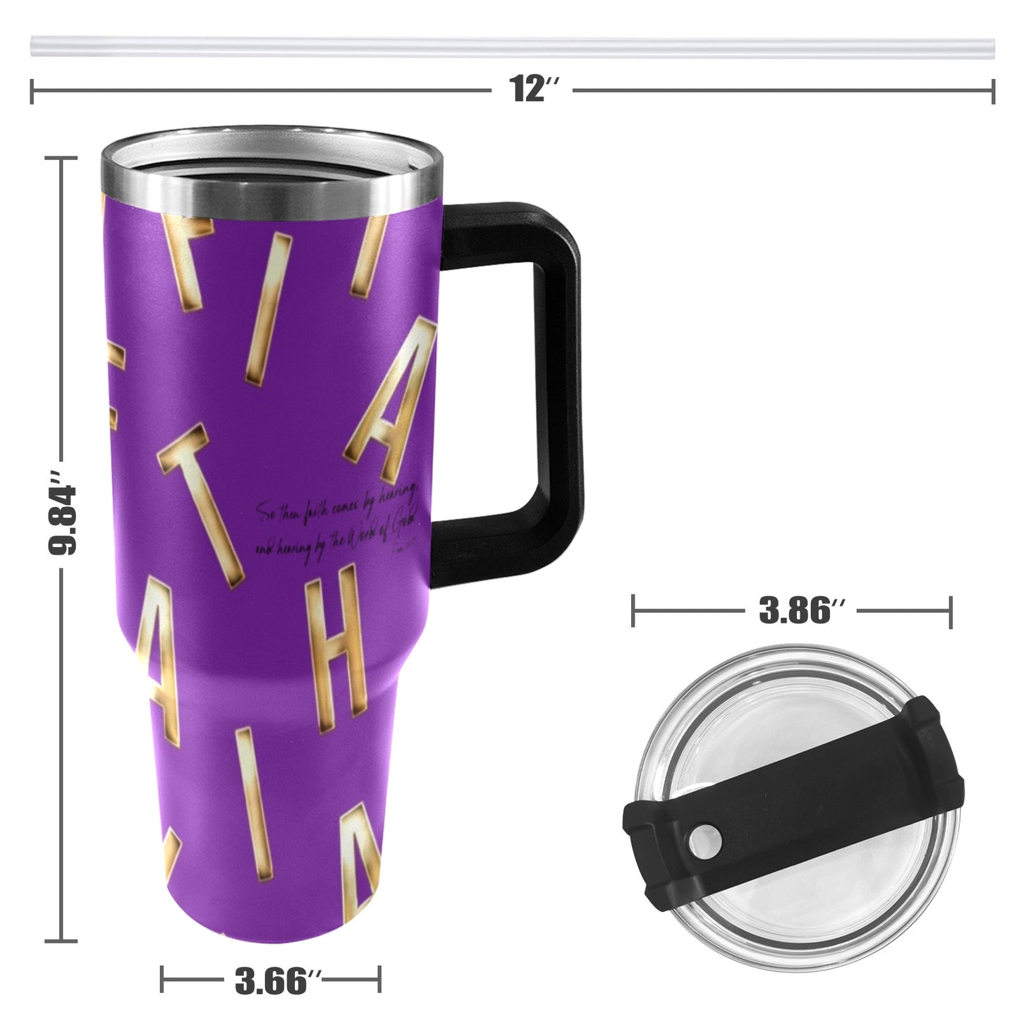 PURPLE FAITH COMES BY HEARING  40oz Tumbler with Black Handle
