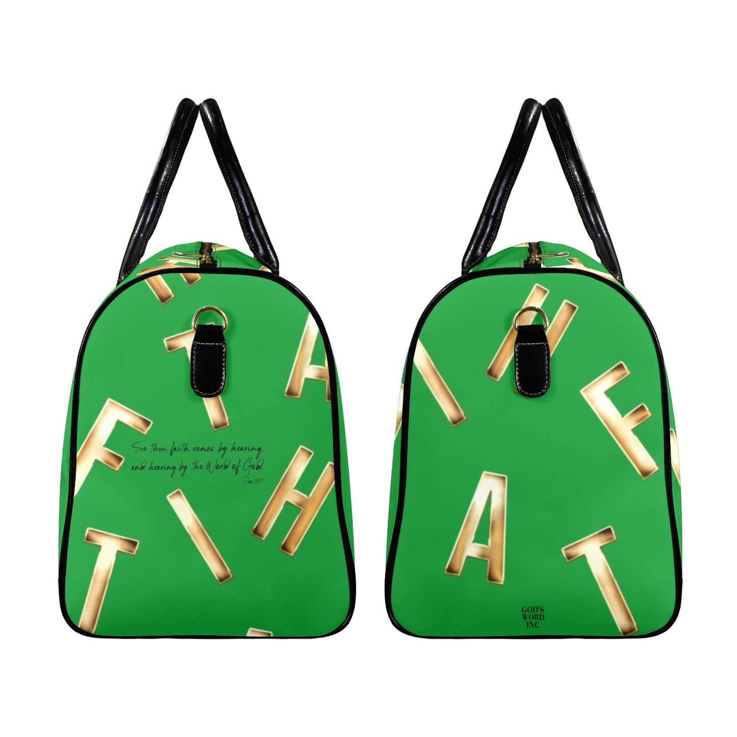 LEATHER GREEN FAITH COMES BY HEARING TRAVEL BAG
