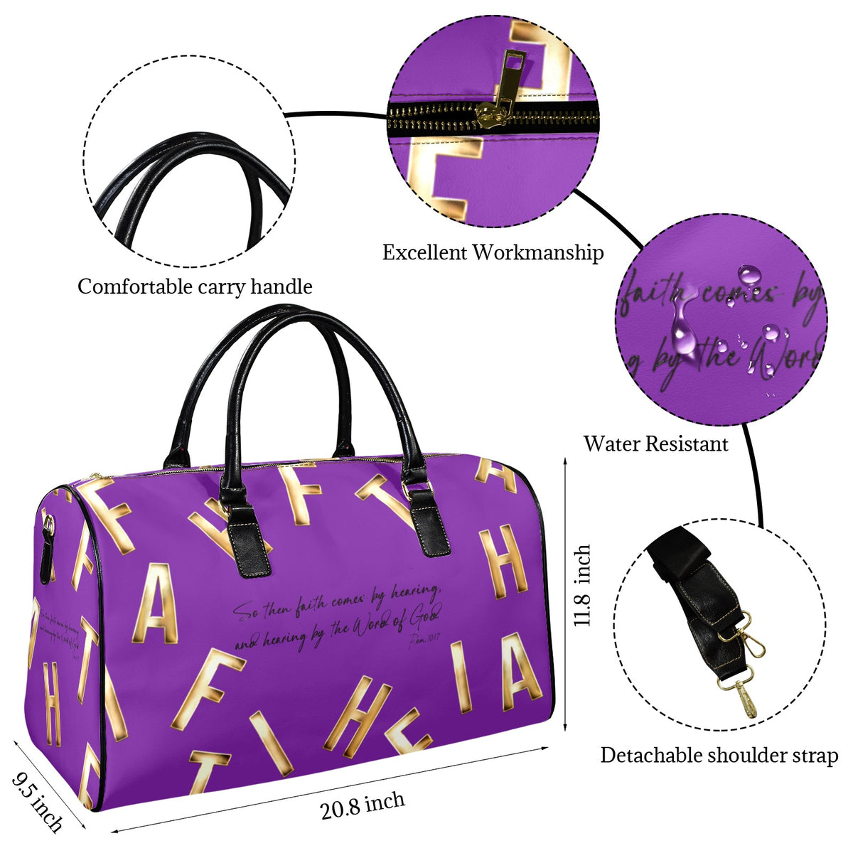 PURPLE FAITH COMES BY HEARING Travel Bag