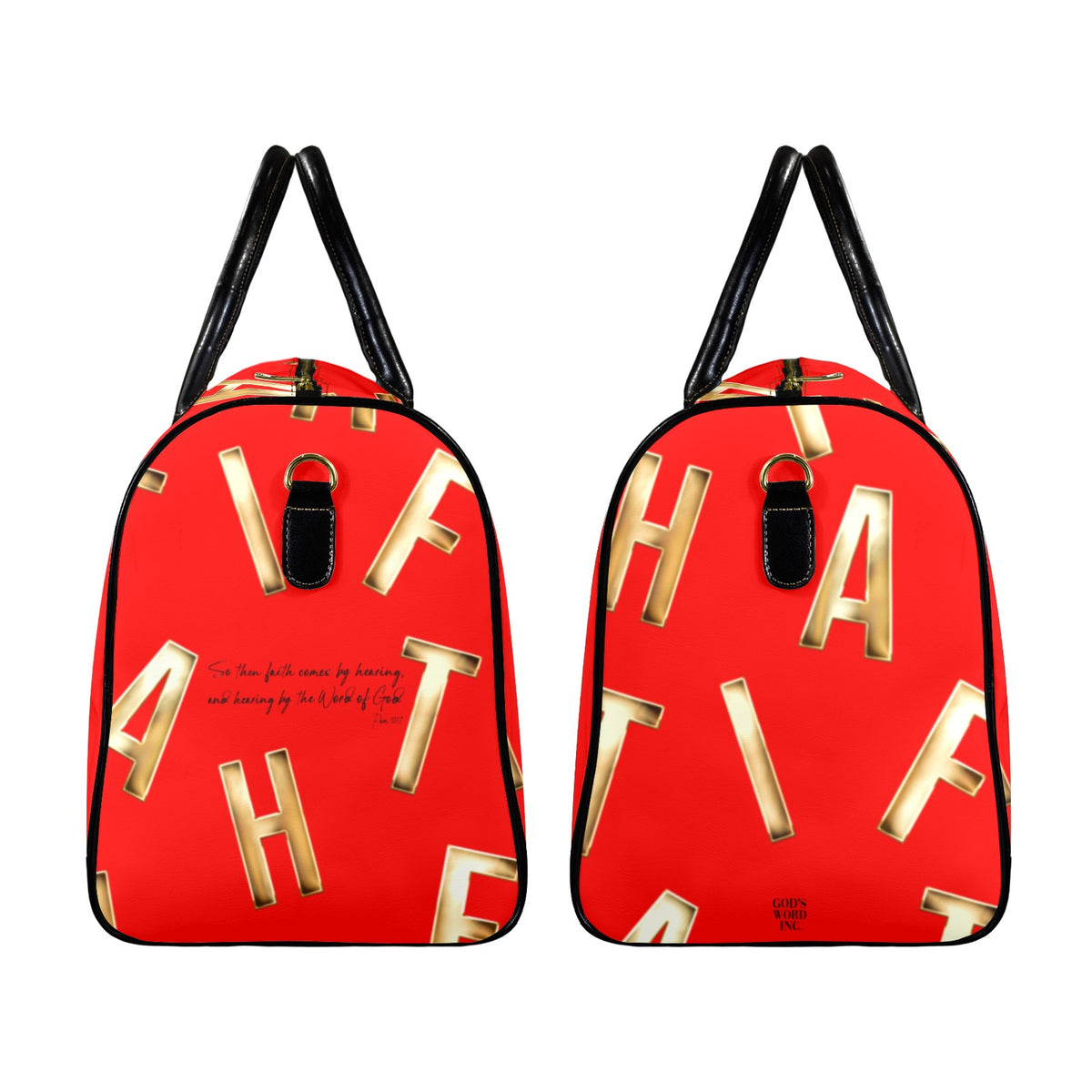 LEATHER RED FAITH COMES BY HEARING Travel Bag