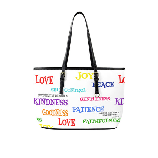 LEATHER WHITE FRUIT OF THE SPIRIT Tote Bag-Large