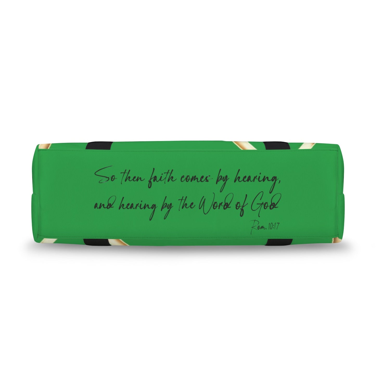 GREEN FAITH COMES BY HEARING DUFFLE BAG