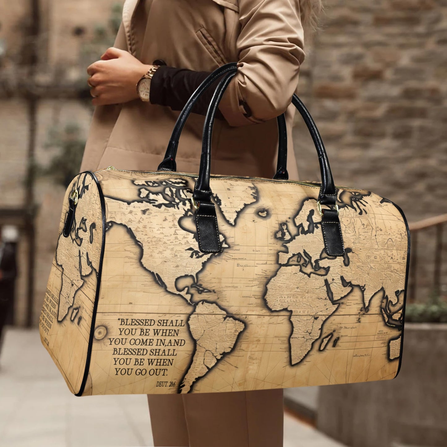 LEATHER BLESSED COMING AND GOING TRAVEL BAG