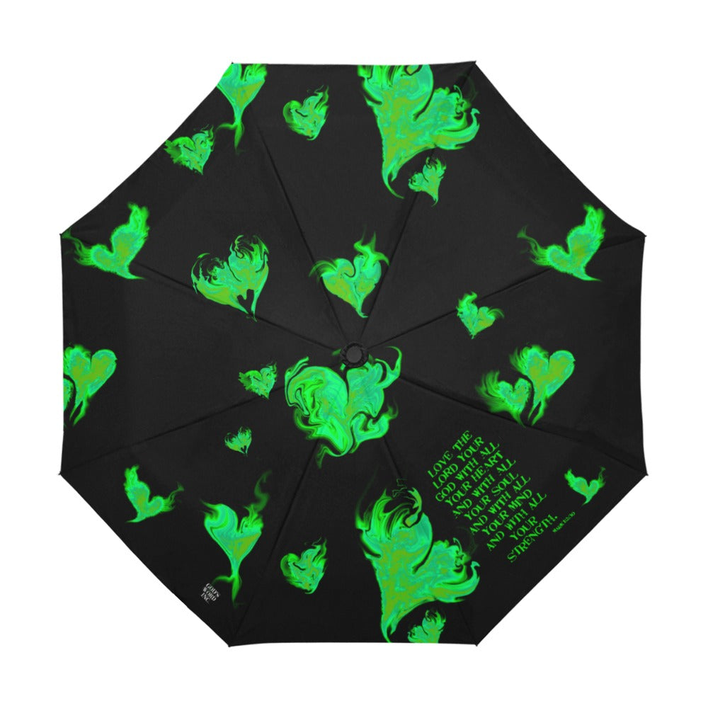 GREEN LOVE THE LORD WITH ALL YOUR HEART Anti-UV Auto-Foldable Umbrella