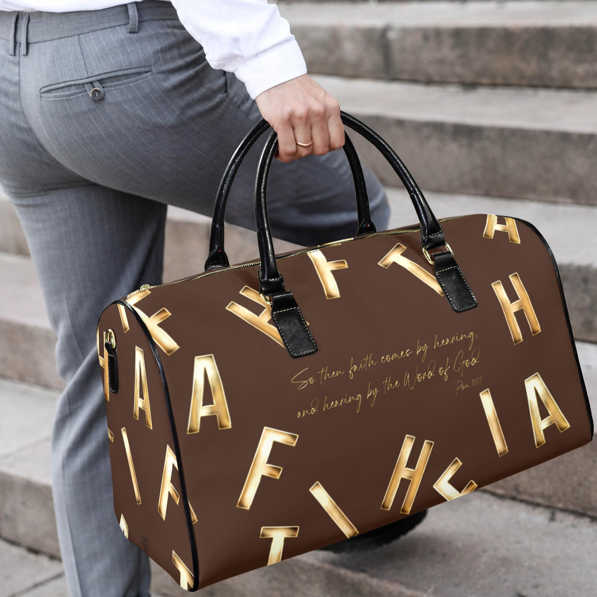 LEATHER BROWN FAITH COMES BY HEARING Travel Bag