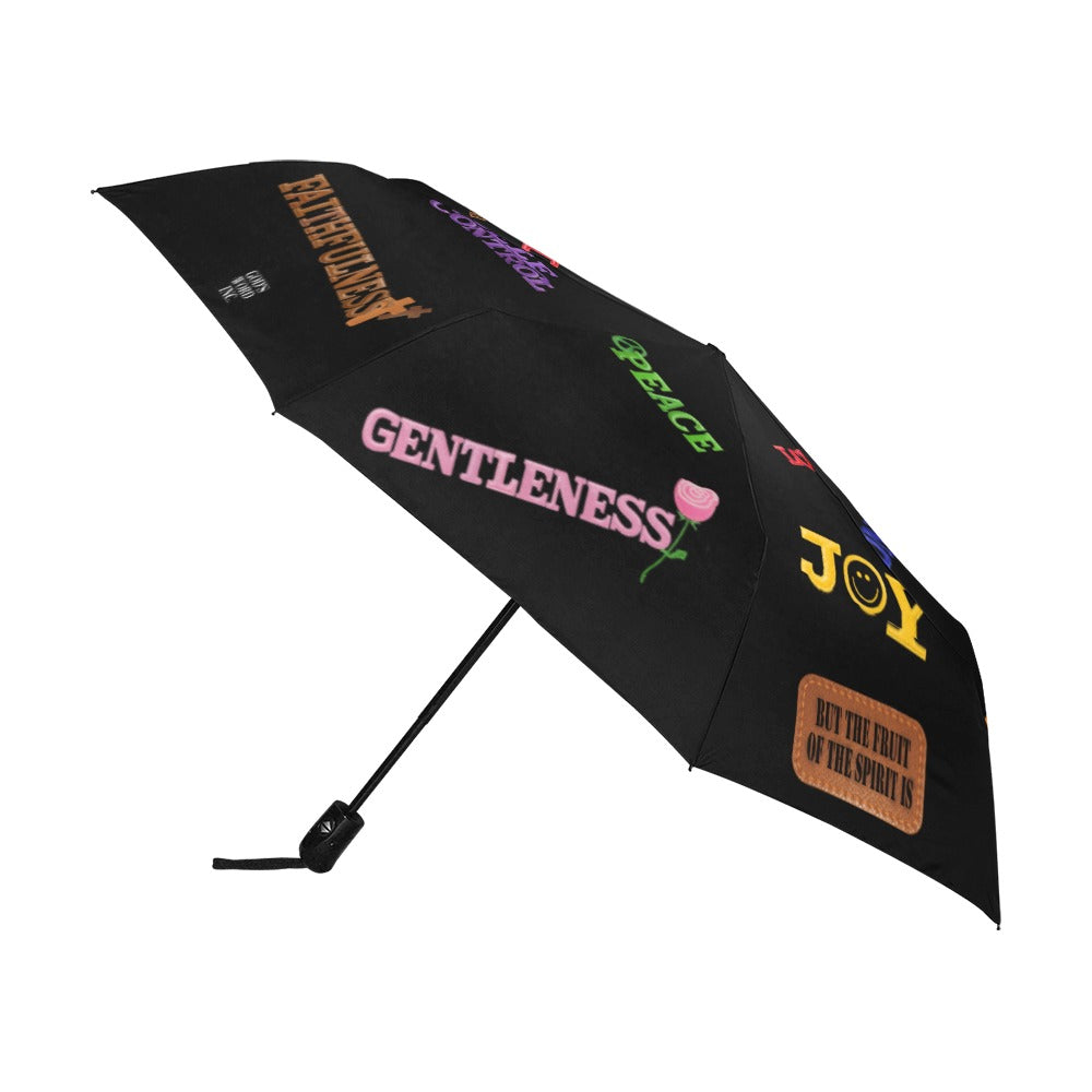 BLACK FAUX LEATHER FRUIT OF THE SPIRIT Anti-UV Auto-Foldable Umbrella