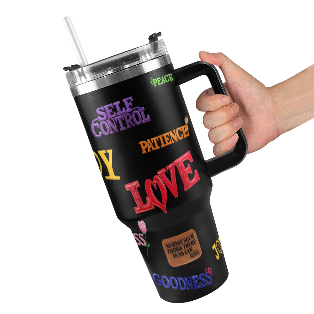 BLACK FRUIT OF THE SPIRIT  40oz Tumbler with Black Handle