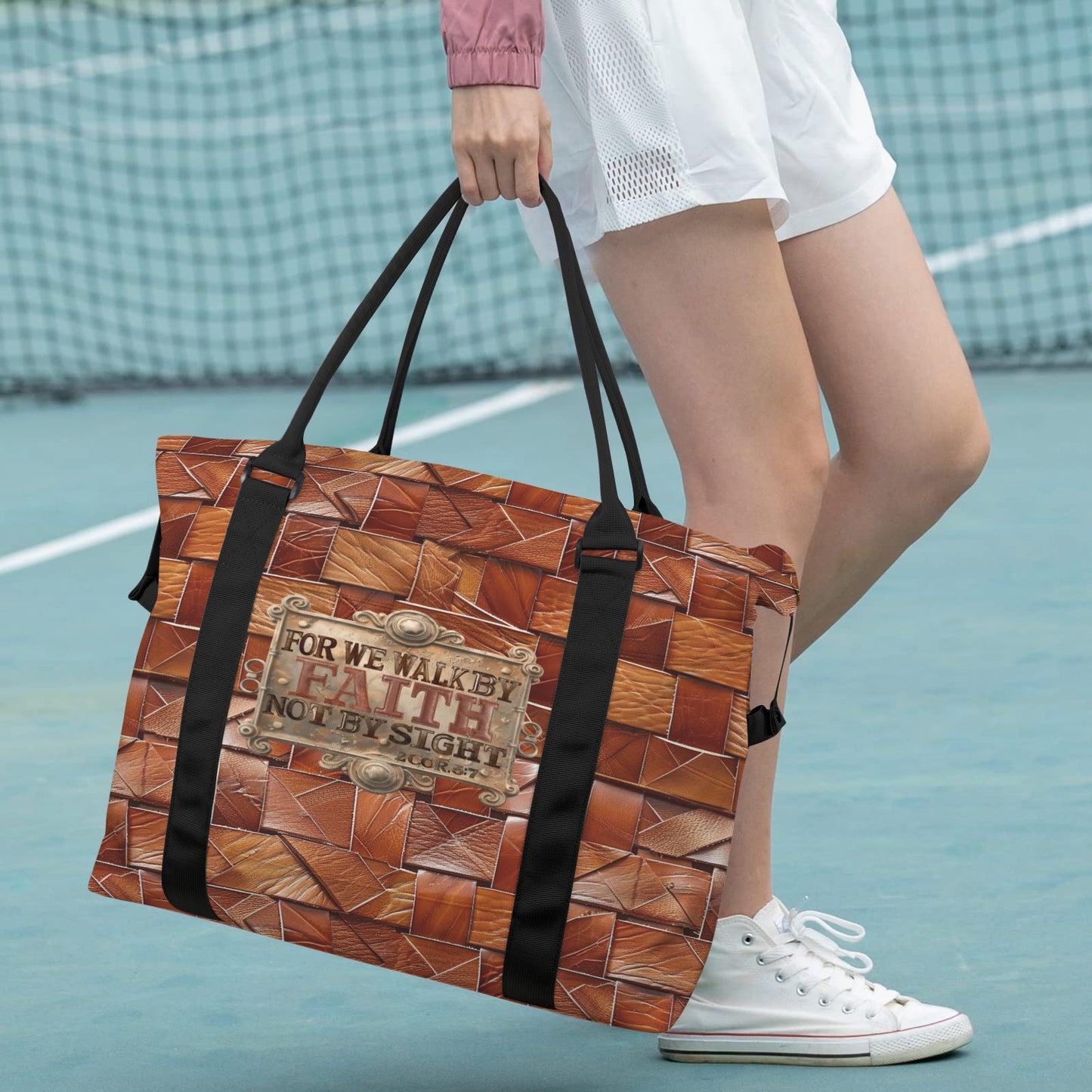 FAUX BASKET WEAVE WALK BY FAITH DUFFLE BAG