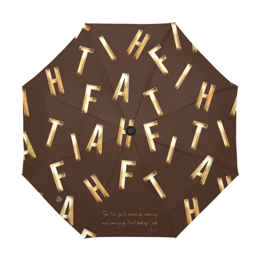 BROWN FAITH COMES BY HEARING Anti-UV Auto-Foldable Umbrella