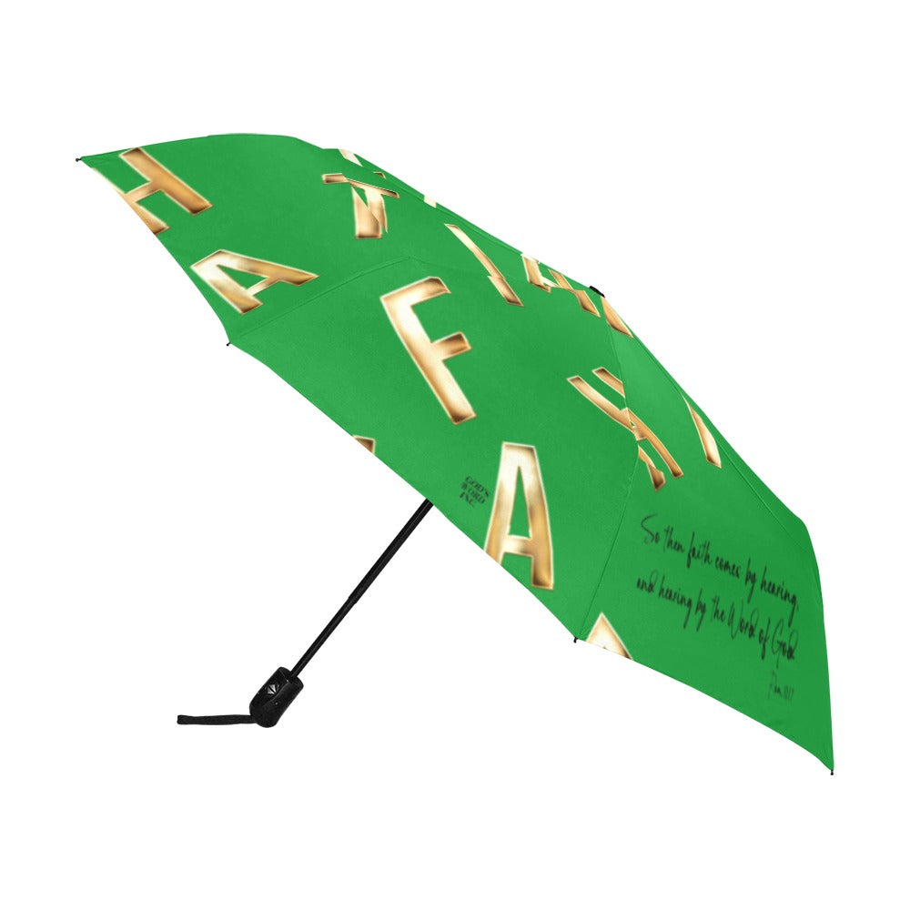 GREEN FAITH COMES BY HEARING  Anti-UV Auto-Foldable Umbrella