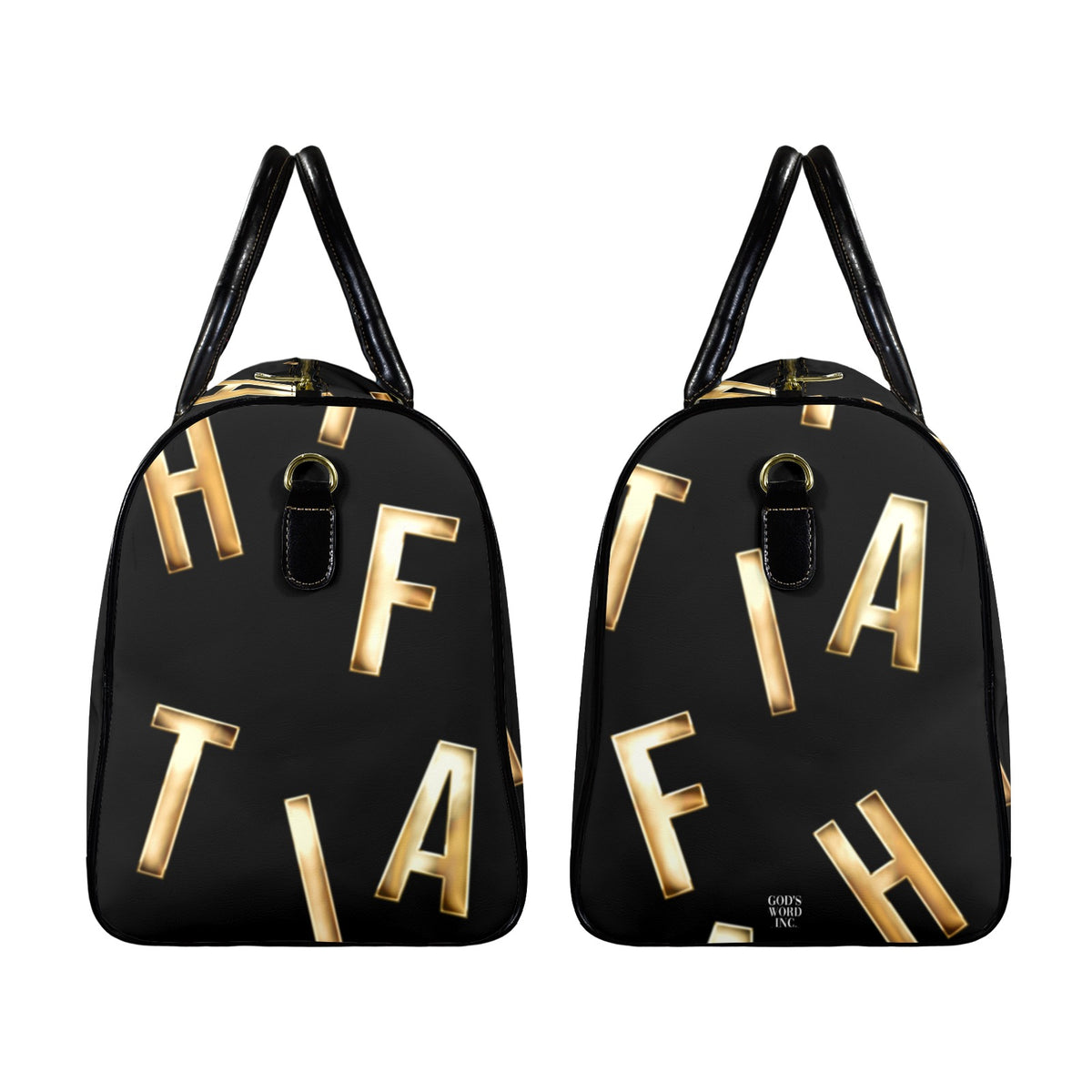 BLACK LEATHER FAITH COMES BY HEARING Travel Bag