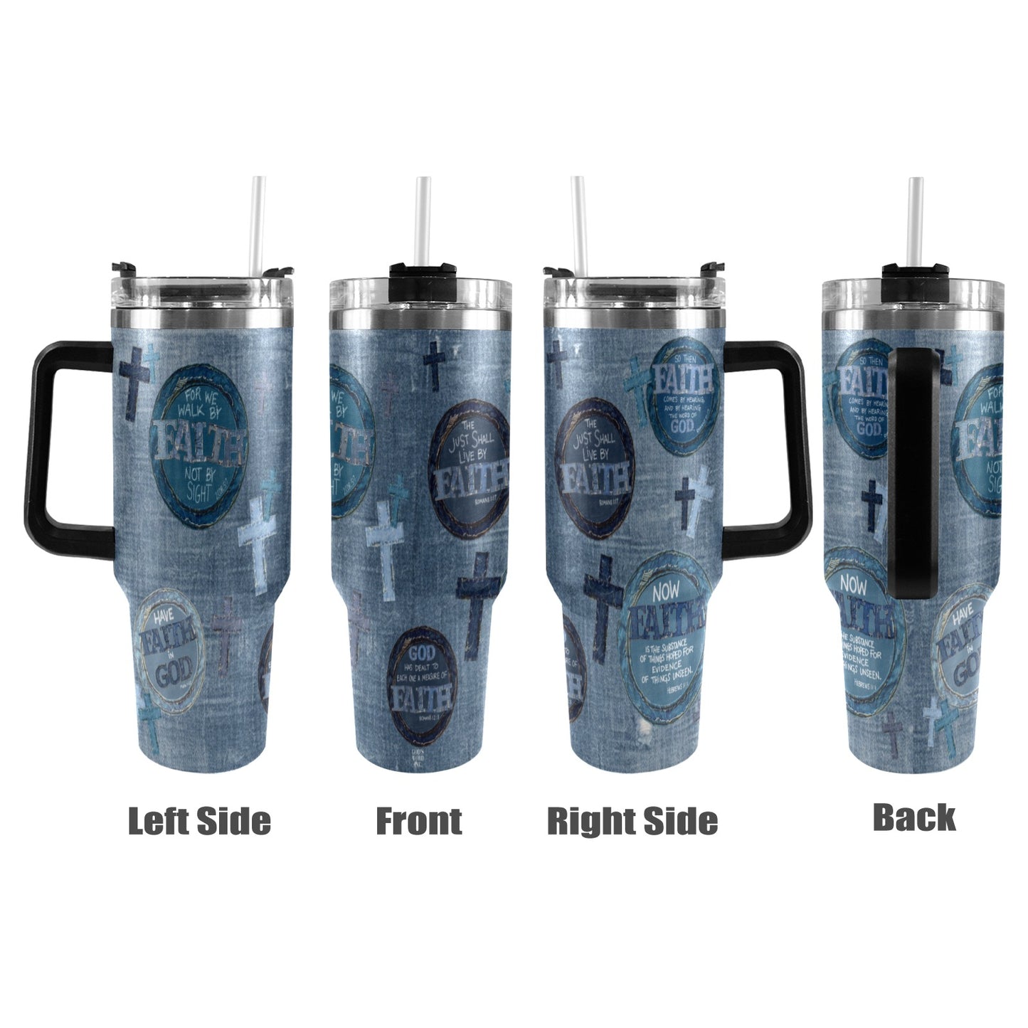 FAUX DENIM FAITH 40oz Tumbler with Black Handle