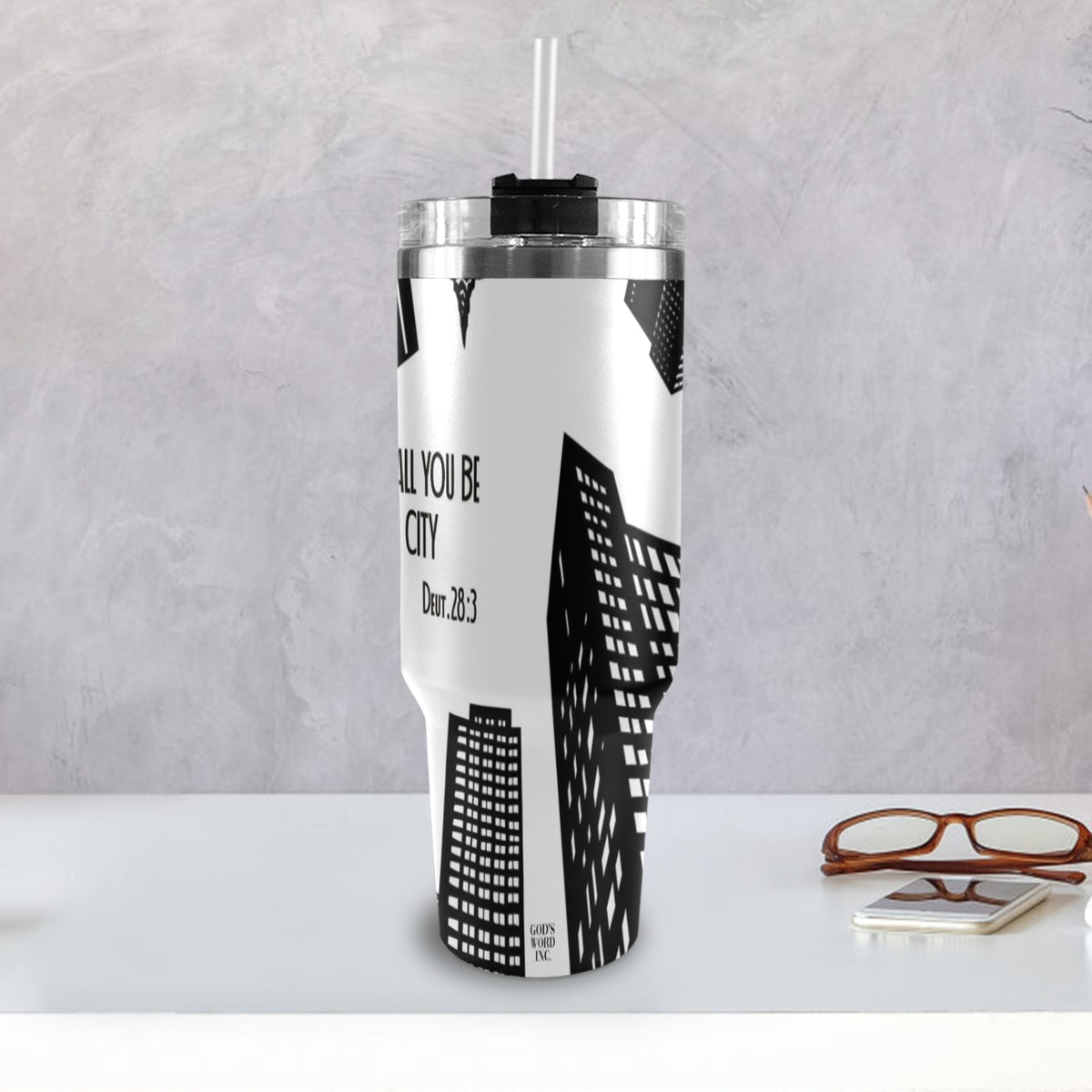 BLESSED SHALL YOU BE IN THE CITY 40oz Tumbler with Black Handle
