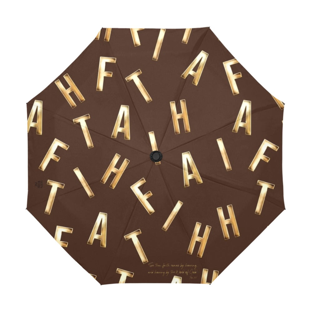 BROWN FAITH COMES BY HEARING Anti-UV Auto-Foldable Umbrella