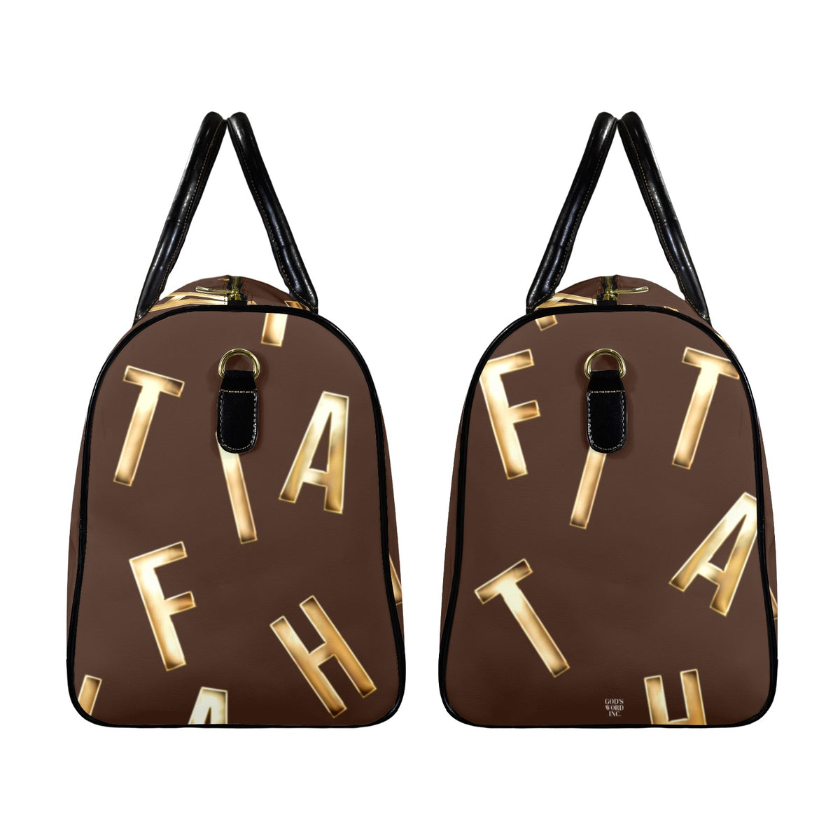 BROWN LEATHER FAITH COMES BY HEARING Travel Bag