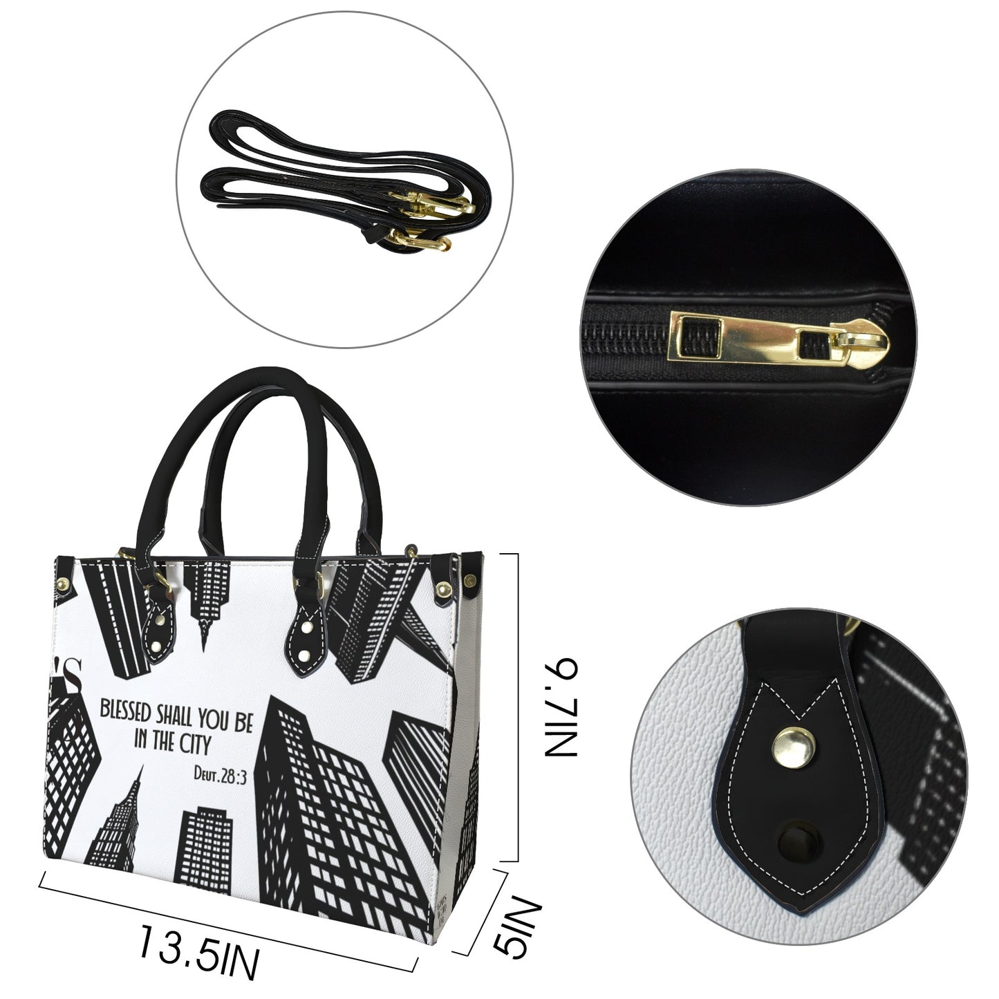BLESSED SHALL YOU BE IN THE CITY LEATHER  HANDBAG