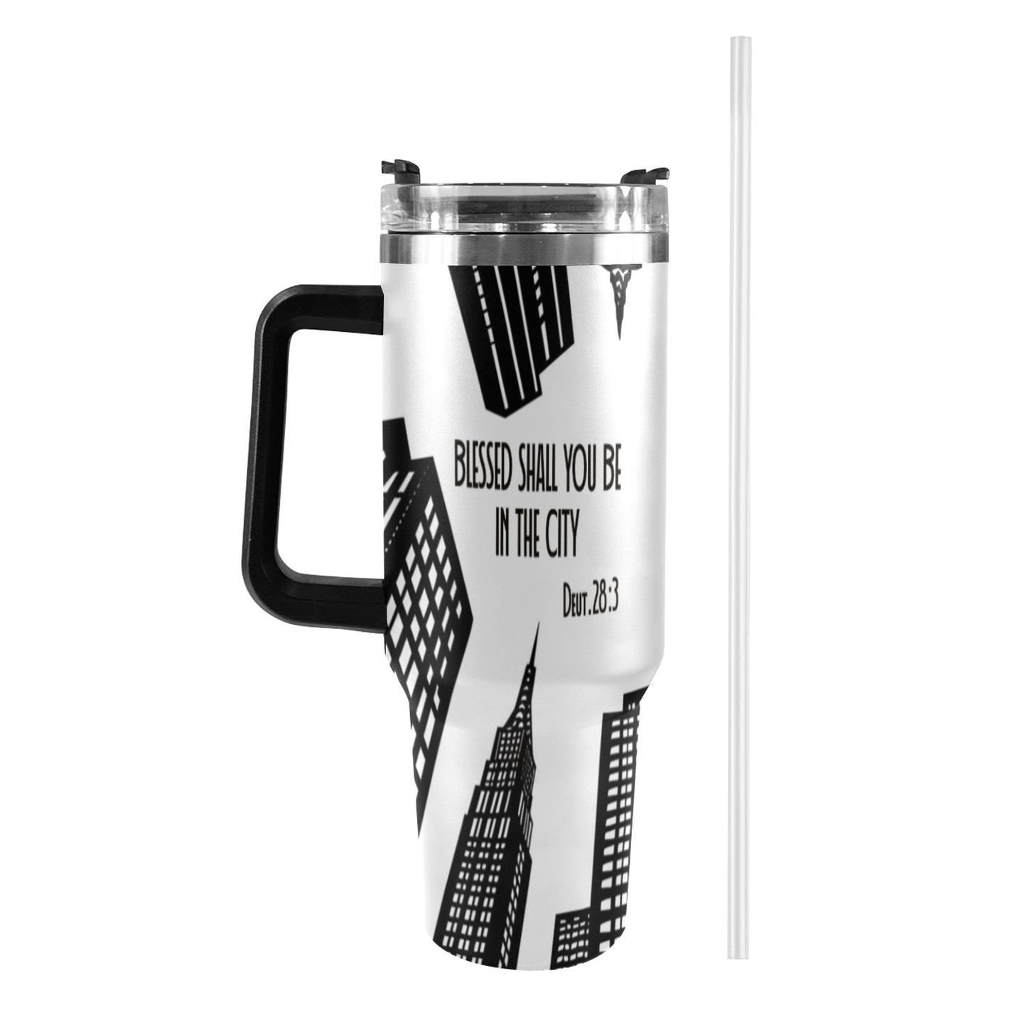 BLESSED SHALL YOU BE IN THE CITY 40oz Tumbler with Black Handle