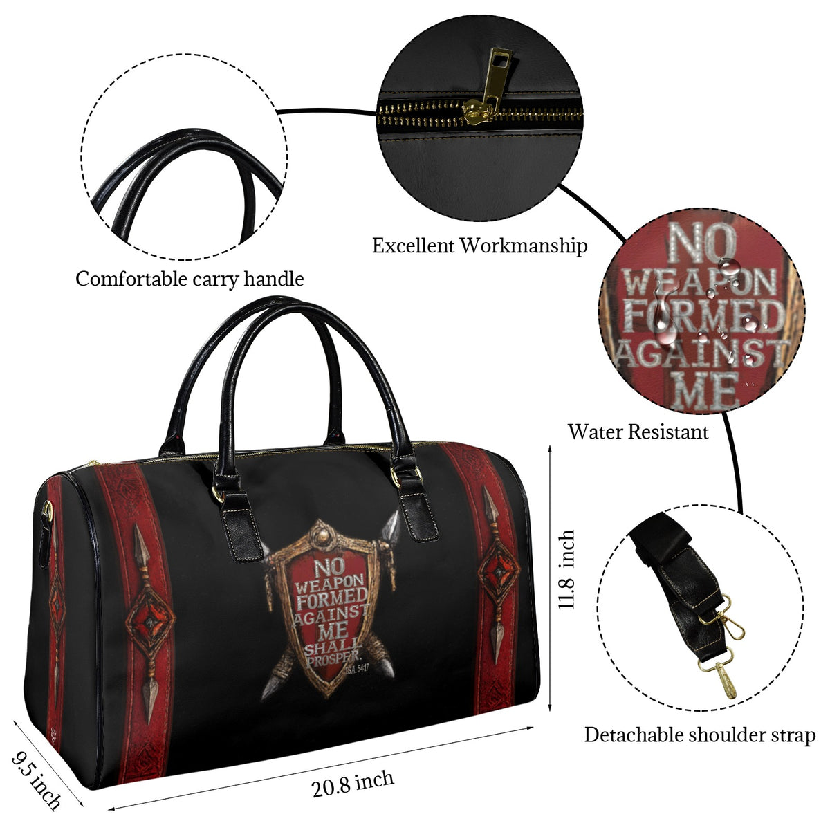 LEATHER NO WEAPON FORMED AGAINST ME SHALL PROSPER Travel Bag