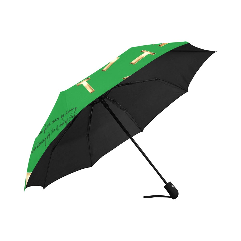 GREEN FAITH COMES BY HEARING  Anti-UV Auto-Foldable Umbrella