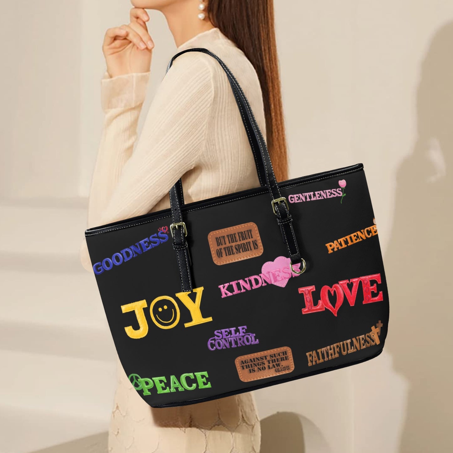 FAUX LEATHER FRUIT OF THE SPIRIT SHOULDER BAG