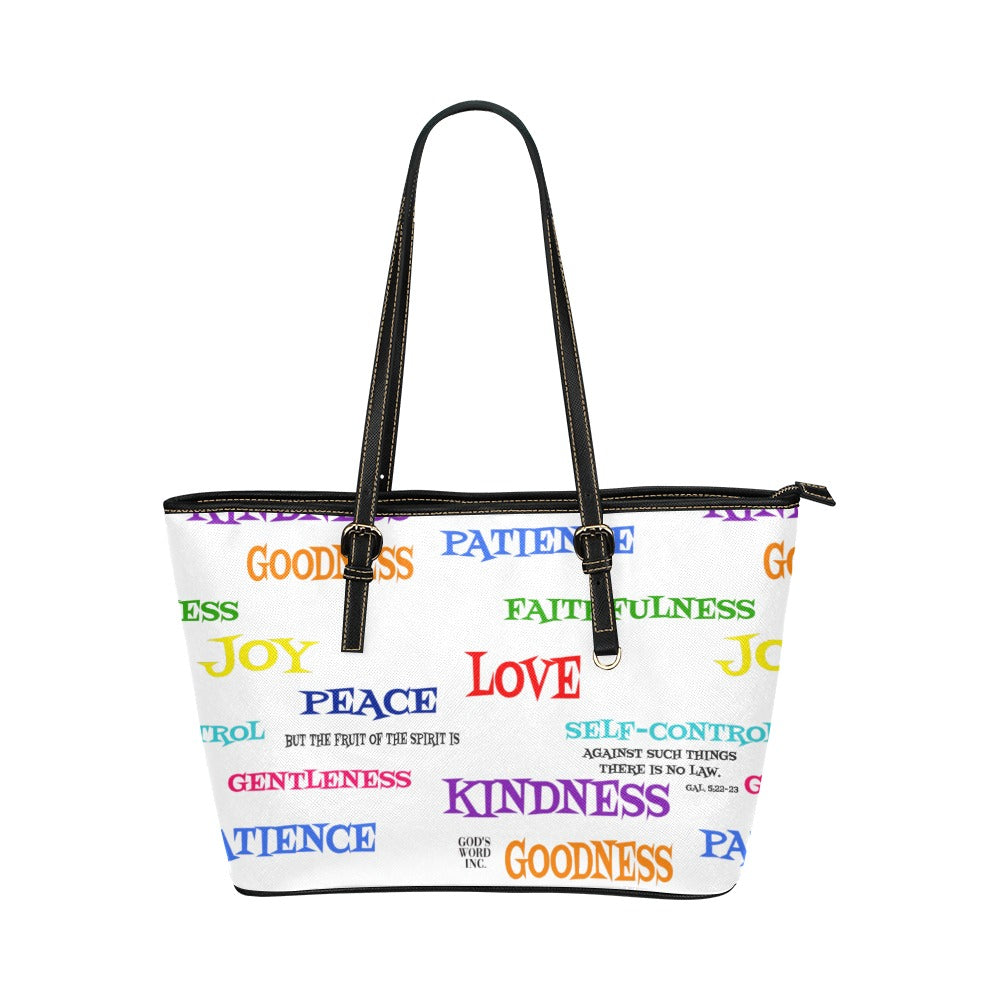 WHITE FRUIT OF THE SPIRIT Leather Tote Bag/Small