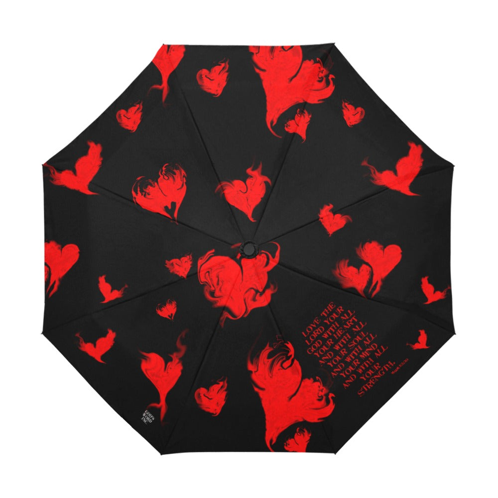 RED LOVE THE LORD WITH ALL YOUR HEART Anti-UV Auto-Foldable Umbrella