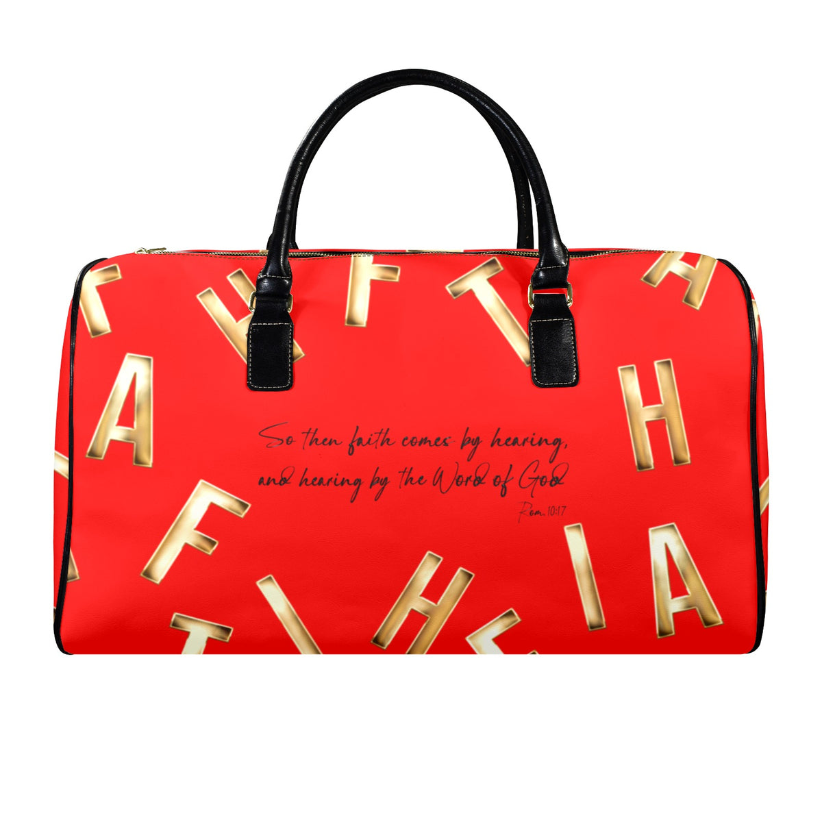 LEATHER RED FAITH COMES BY HEARING Travel Bag