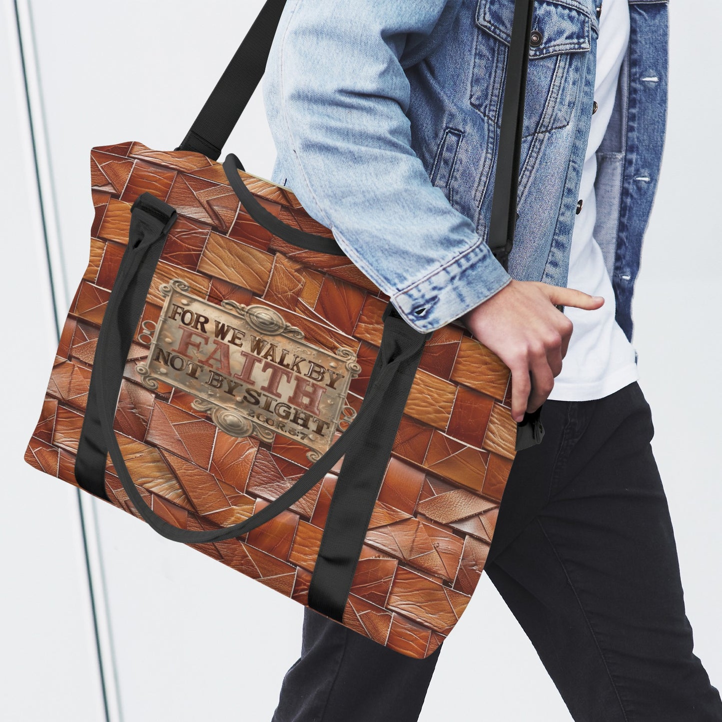 FAUX BASKET WEAVE WALK BY FAITH DUFFLE BAG