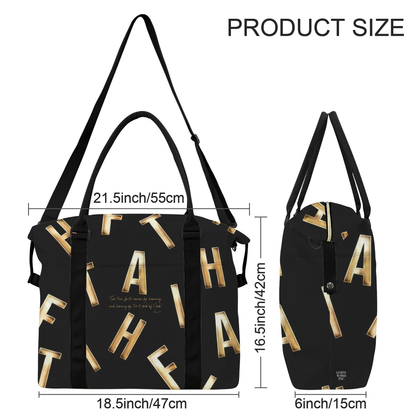 BLACK FAITH COMES BY HEARING DUFFLE BAG