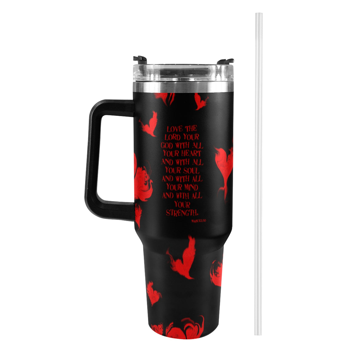 RED LOVE THE LORD WITH ALL YOUR HEART 40oz Tumbler with Black Handle