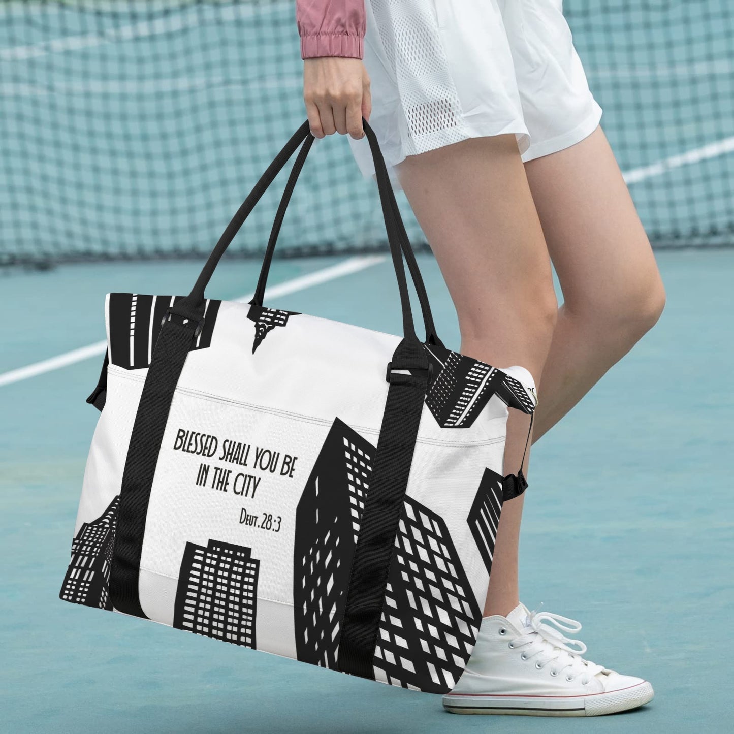 BLESSED SHALL YOU BE IN THE CITY DUFFLE BAG