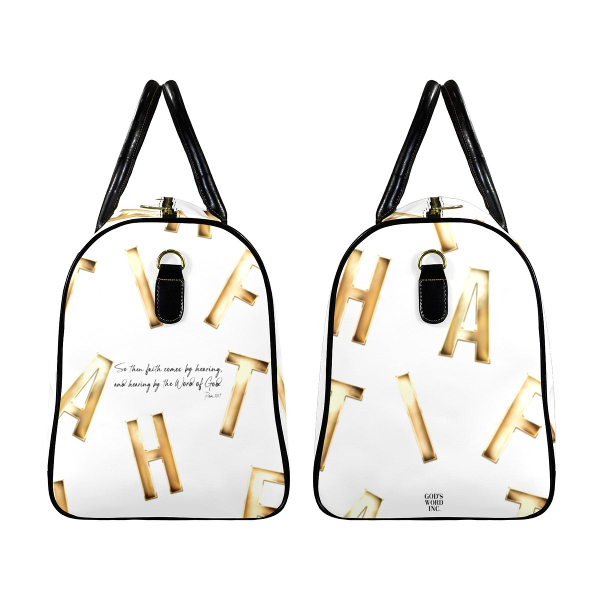 LEATHER WHITE FAITH COMES BY HEARING Travel Bag