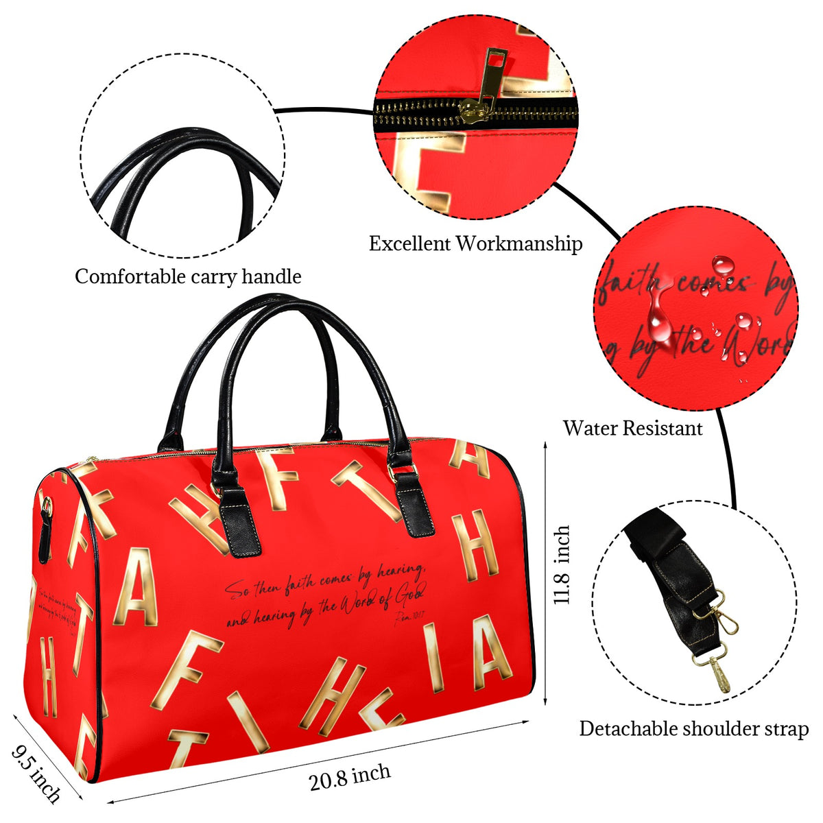 LEATHER RED FAITH COMES BY HEARING Travel Bag