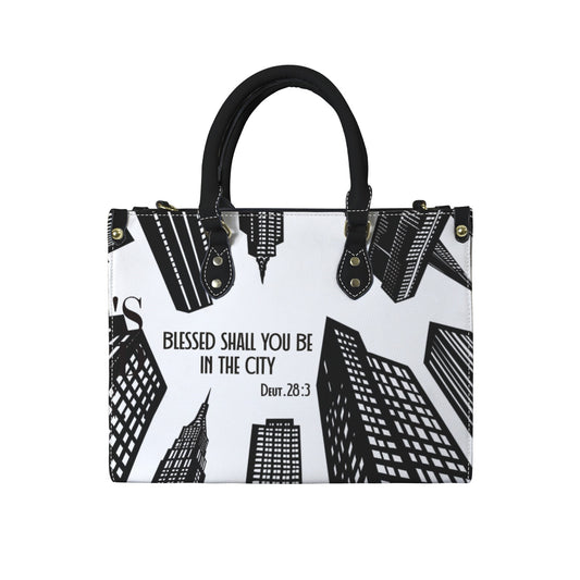 BLESSED SHALL YOU BE IN THE CITY LEATHER  HANDBAG