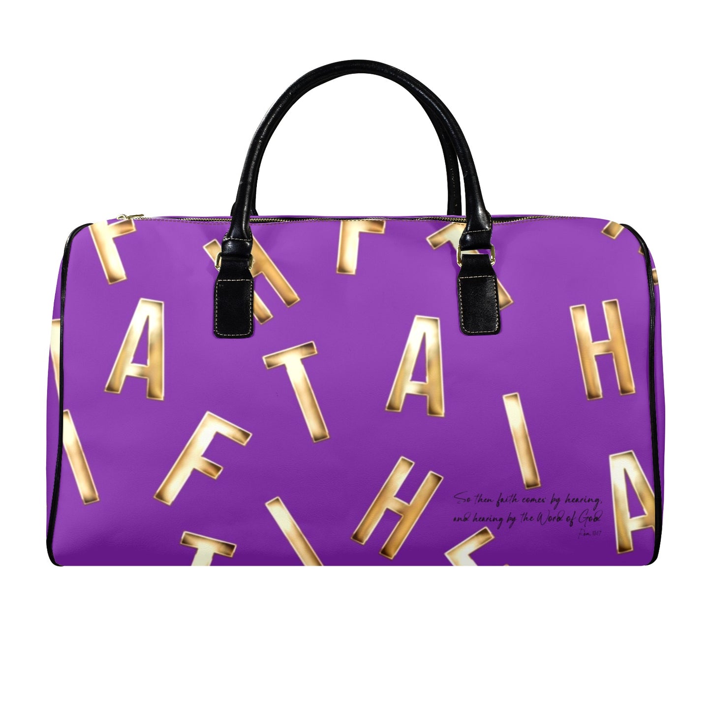 LEATHER PURPLE FAITH COMES BY HEARING TRAVEL BAG