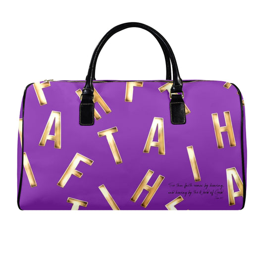 LEATHER PURPLE FAITH COMES BY HEARING TRAVEL BAG