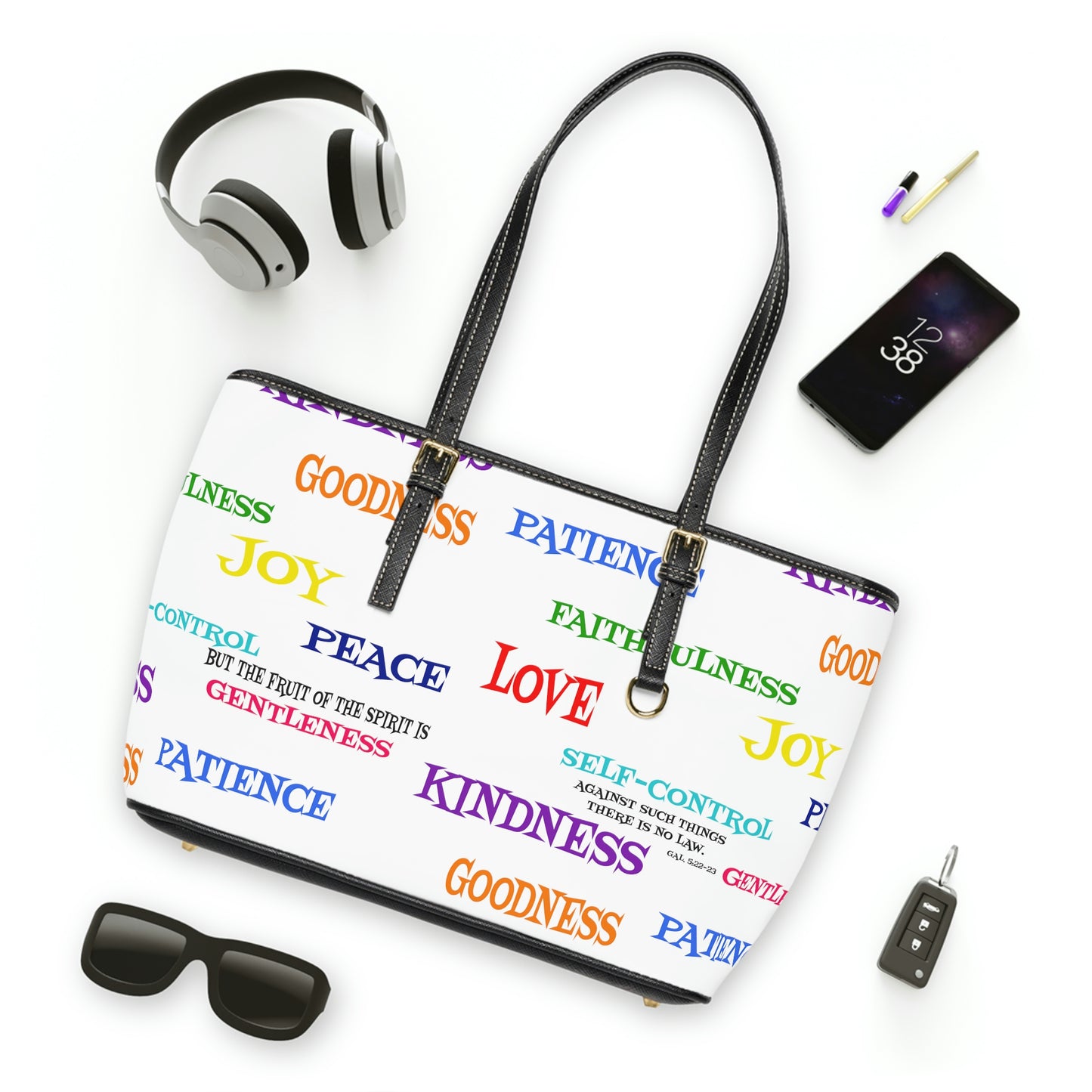 Fruit Of The Spirit Bible Verse Leather Shoulder Tote Bag